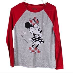 Minnie Mouse Women's Long Sleeve Raglan Baseball Tee Disney Shirt Small Red Gray
